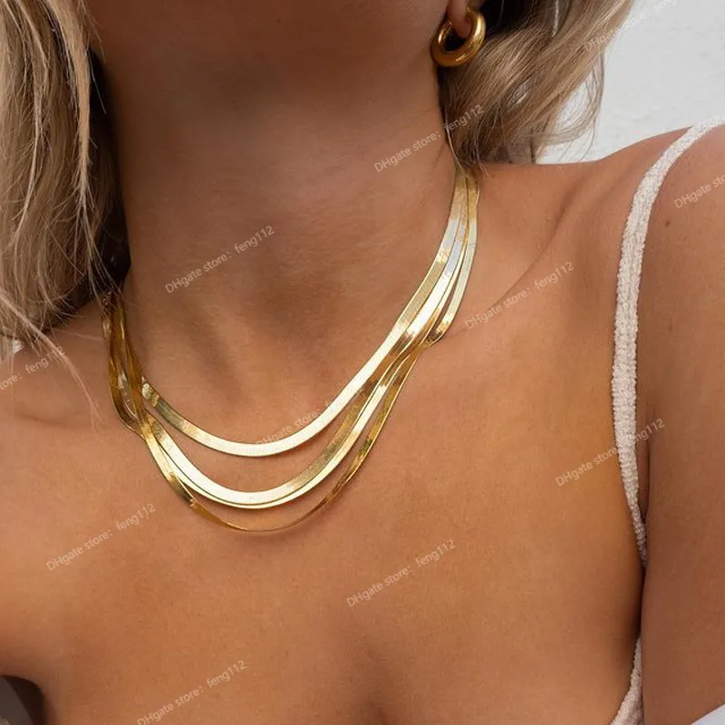 Hot Unisex Snake Choker Stainless Steel Herringbone Gold Color Chain Necklace For Women Fashion JewelryNecklace Jewelry310.