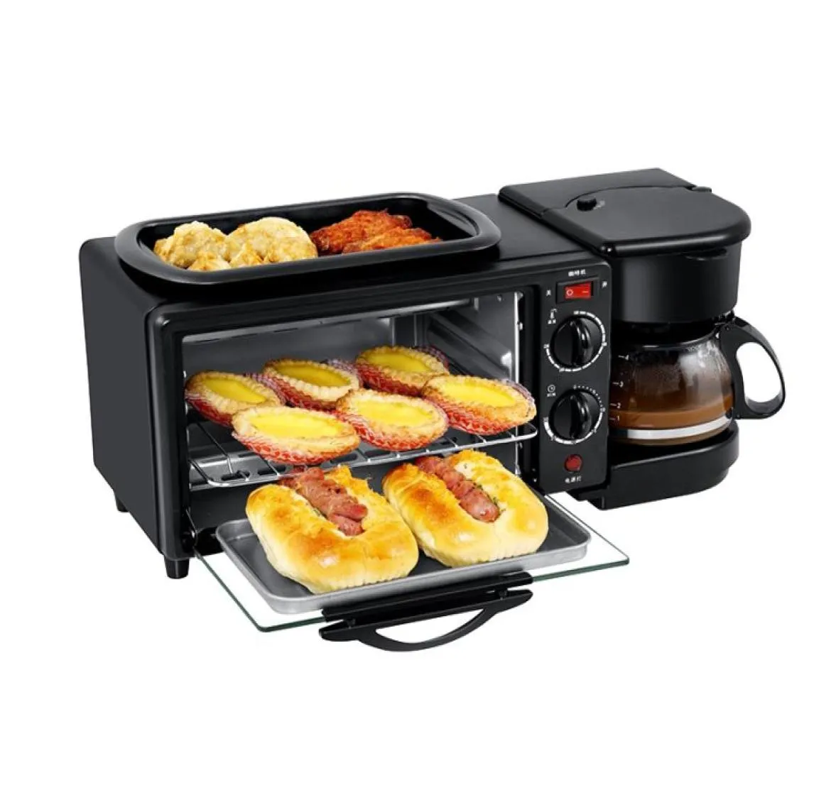 Hemma multifunktionella tre i en frukostmaskin Hushåll Electric Oven Toaster Freying Pan Mini Oven Breakfast Machine 220v1915510