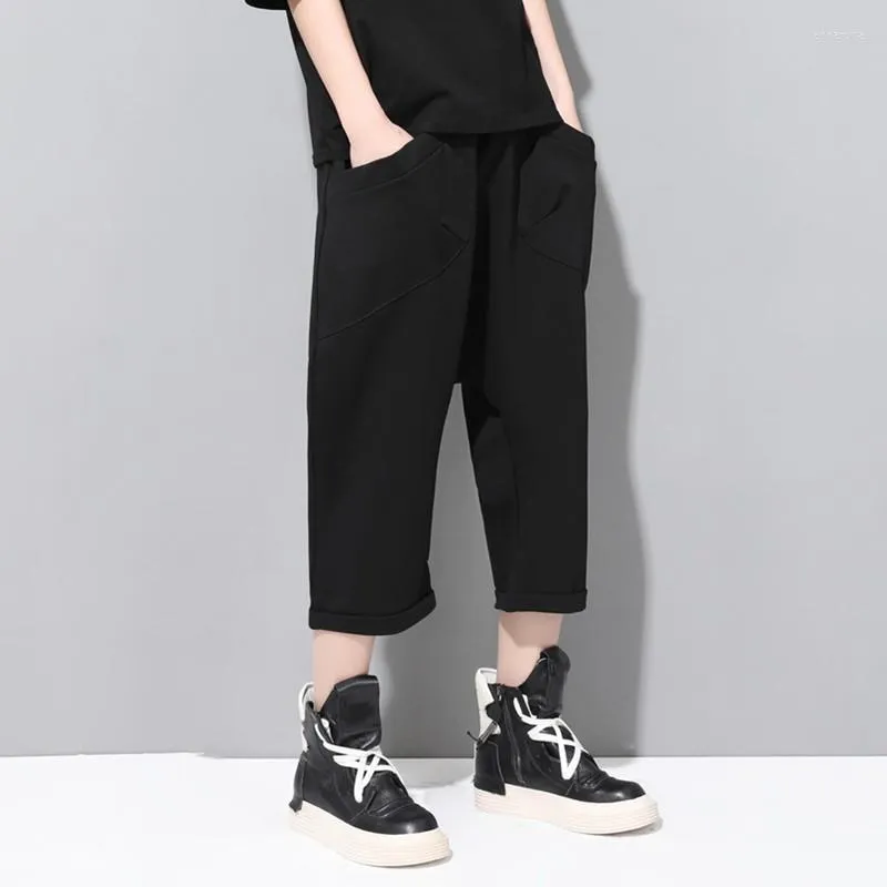 Women's Pants Fashion Summer Women Calf Length Capris Trousers Female Boyfriend Hip Hop Loose Fit Drop Crotch Harem Casual Streetwear