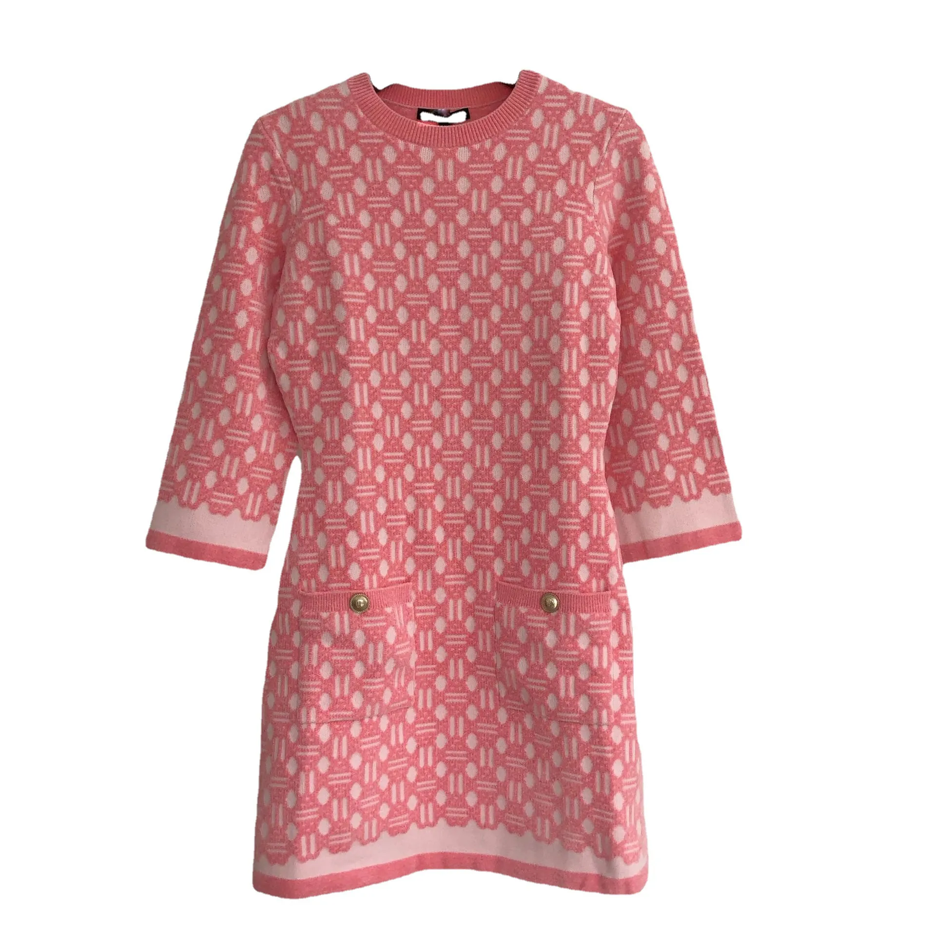 Mini Robe En Tricot Avec 3/4 Manches Cou Rond, Robe De Jour