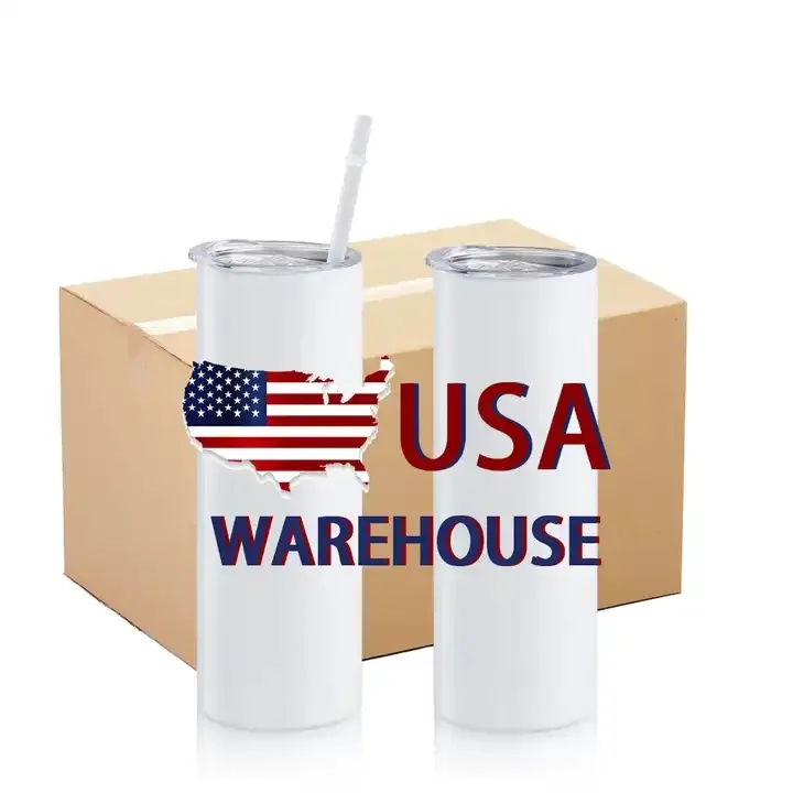 US STOCK Bouteilles d'eau 20 oz Sublimation Gobelets droits Tasses à café en acier inoxydable avec couvercles et pailles en plastique tt0418