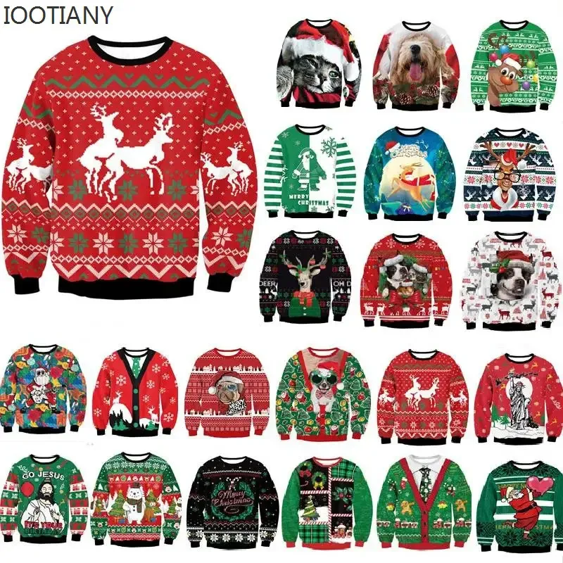 Męskie swetry mężczyźni kobiety brzydki sweter świąteczny zabawny garbowanie renifer kulminacja tandetka świąteczne skoczki