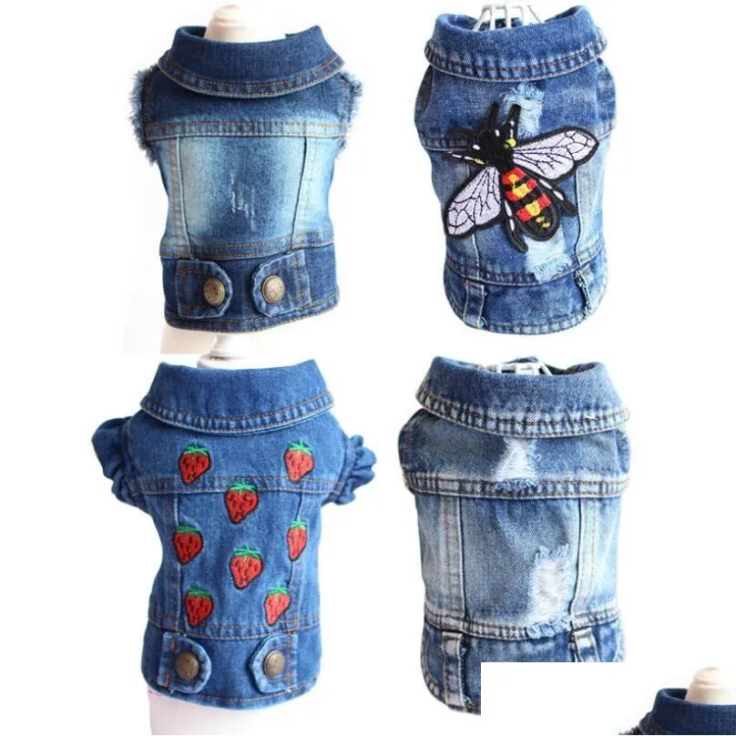 Ropa para perros Denim Ropa para perros Ropa Vaquero Mascota Cachorro Ropa para perros pequeños Jeans Chaqueta Mascotas Chaleco Abrigo Trajes XS-2XL Drop Deliver Dho5S