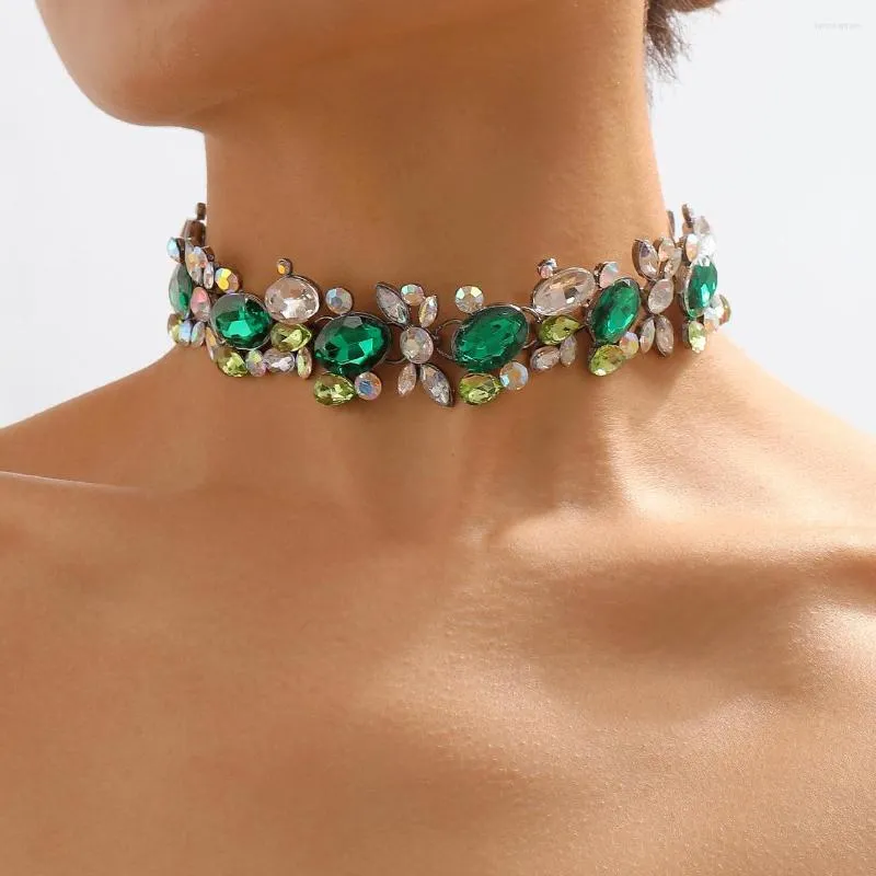 Chaînes Ingemark luxe surdimensionné strass chaîne collier pour femmes Boho grand géométrique coloré cristal tour de cou cou accessoires de mariage