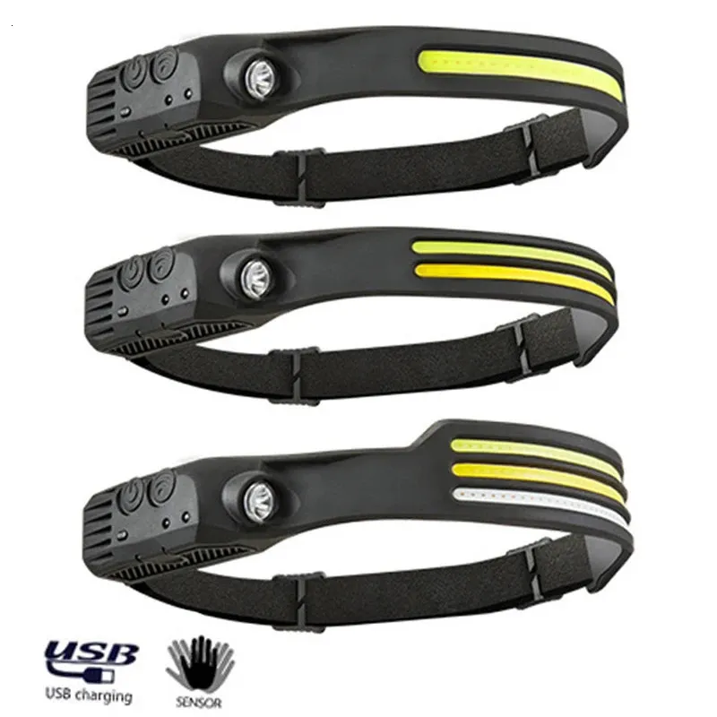 Lot de 2 Lampe frontale led Phare à Capteur Torche Frontale puissante COB XPE 5 Modes USB Rechargeable Lampe de Course Étanche, Camping, Lecture, Randonnée, Cyclisme, Pêche, Velo
