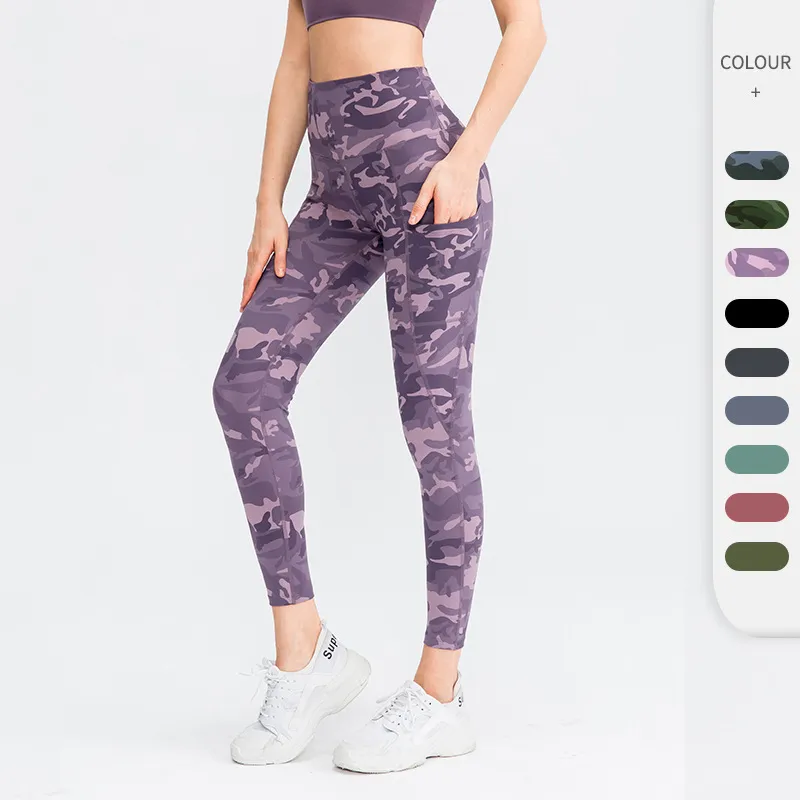 Pantalons actifs femmes pantalons de Yoga serrés imprimé Camouflage soins de la peau sensation nue Double face taille haute hanche levage sport Fitness