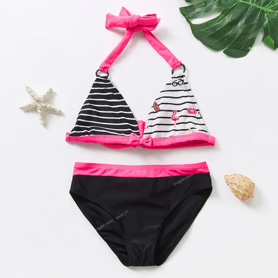 Novo 2022 roupa de banho infantil de duas peças flamingo maiô para meninas 2022 conjuntos de biquíni de verão crianças maiô adorável swimtwo-piece ternos crianças roupa de banho meninas