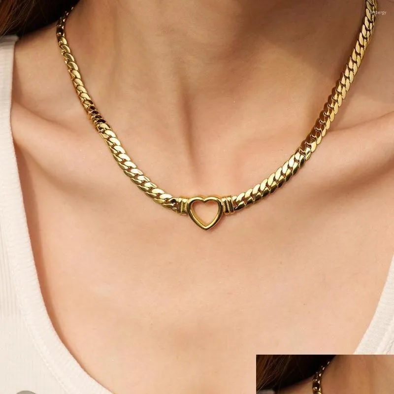 Chokers Choker Minar Hip Hop Hollow Out Love Heart Pendant Necklaces Women Man Unisex 18K Gold Plated Stainless Steel Wide Cuban Cha Dhqfr