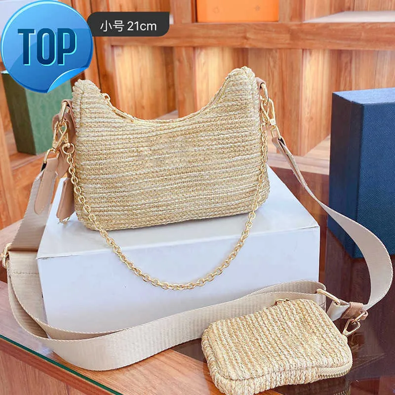 2 Pieces Set Handbag Crossbody Shoulder Bags Luxury Designer Handbags Fashion Women Chain Straw Bag with Cg