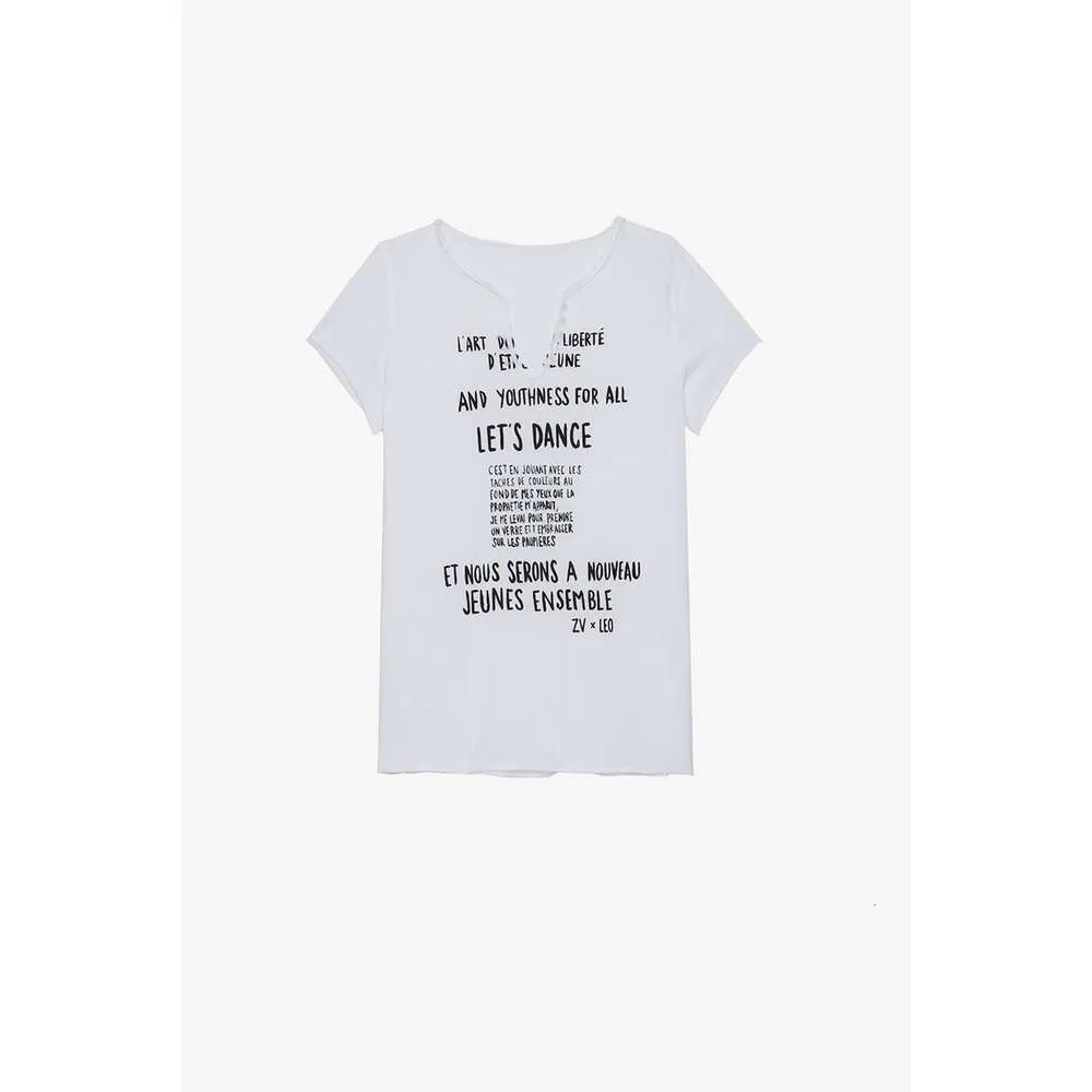 24SS Zadig Voltaire Nouveau Designer T-shirt ZV Classique Lettre Chaude Imprimer Fleur Broderie Rose Coton Femmes Casual Polyvalent À Manches Courtes Lâche Pull Tees Tide Q20