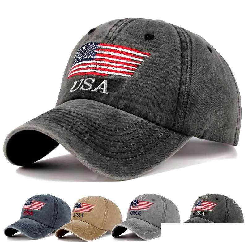 Ball Caps American Flag Baseball Cap Cotton Spinning Bestickte Usa Peaked Männer und Frauen Outdoor Casual Hat Drop Delivery F Dhgarden Dhdwv