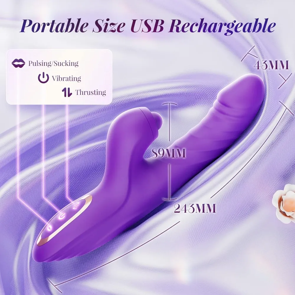 Gode de poussée de jouet sexuel féminin - Vibromasseur de lapin de poussée de jouet sexuel avec 10 vibrations 7 modes de poussée avec coups de langue, vibrateur de clitoris du point G pour jouets pour adultes, jouets sexuels