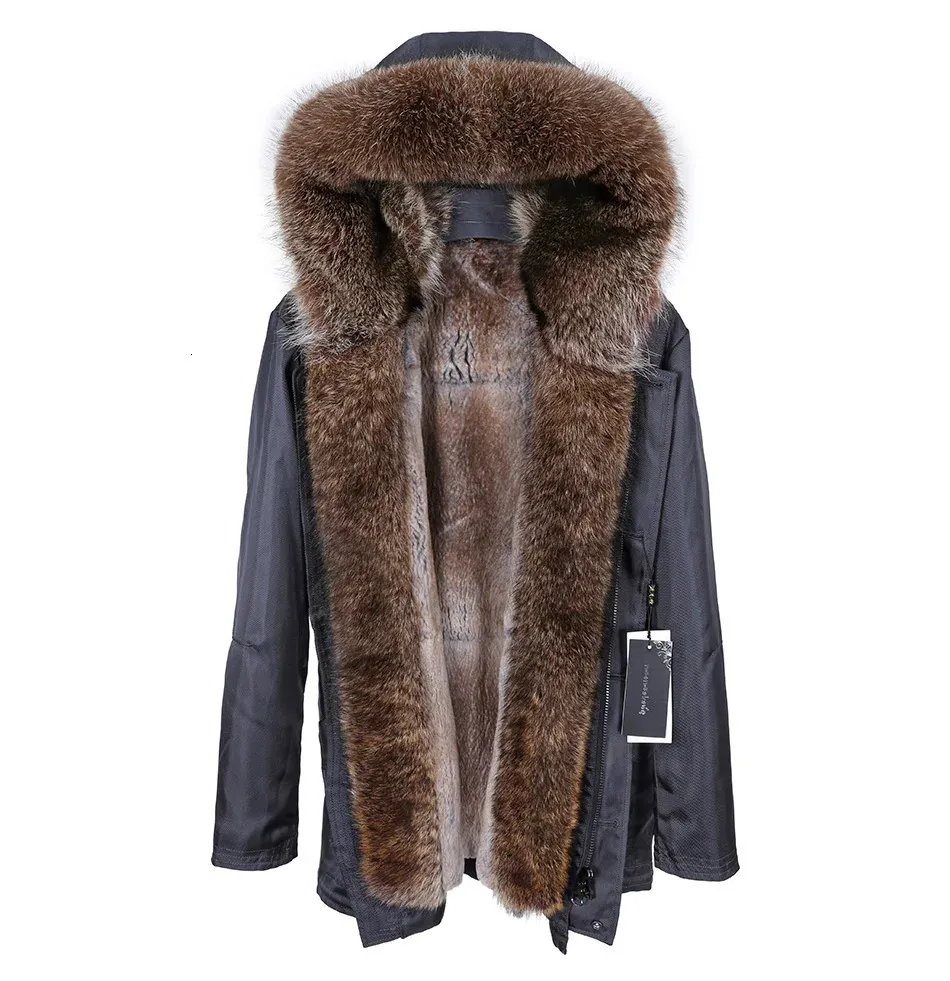 Men's Down Parkas Rabbit fur lined bomber jacket men's natural winter coat locomotive real leather raccoon parker 231117