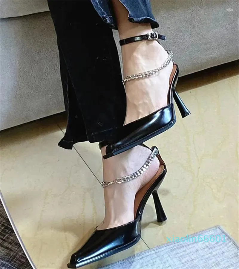 Sandals Women Women Salto alto fechado do pé preto Gladiator Dress Bombas Bombas tornozelo STILETTO SEXY STILETTO 2023