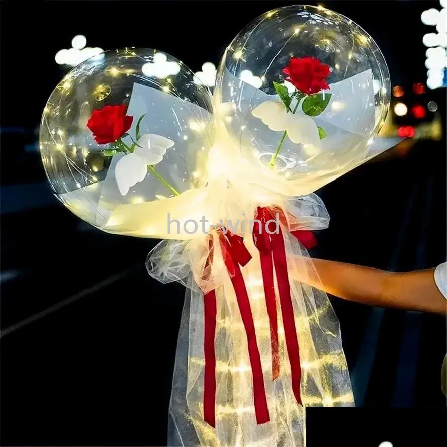 Party Decoration Led Luminous Balloon Rose Bouquet Transparent Bobo Ball Valentines Day Gift Birthday Wedding Balloons Ee Drop Deliv Dhaj7