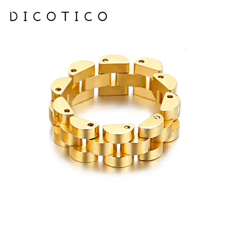 Anillo solitario Anillos de acero inoxidable para mujeres Hombres Reloj Cadena Oro Plata Color Plegable Moda Mujer Fiesta Nudillo Joyería 231117