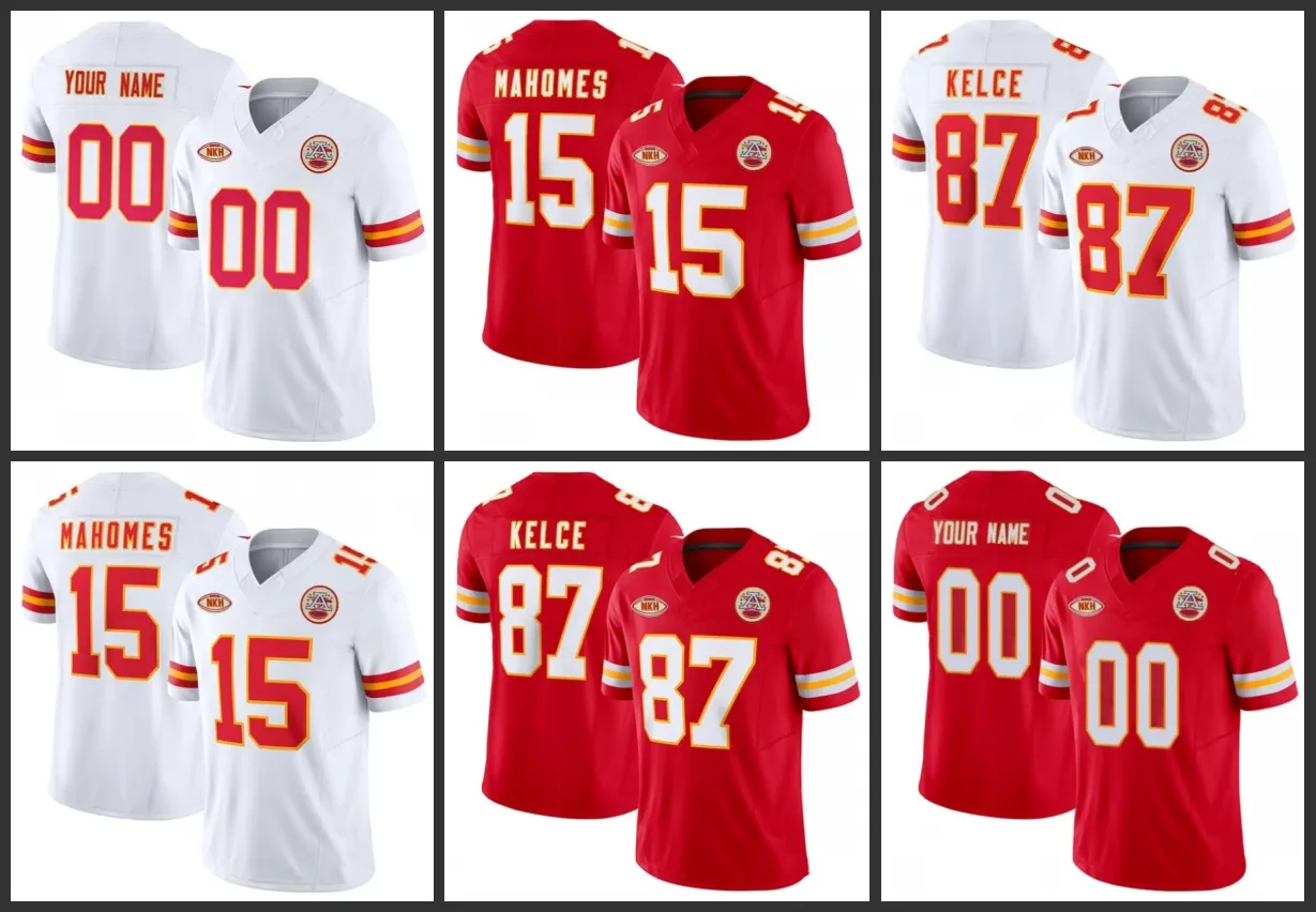 Kansas''City''Chiefs''Hommes 15 Patrick Mahomes 87 Travis Kelce Femmes Jeunes Custom 2023 F.U.S.E.Avec maillot limité "NKH" Patch Vapor Untouchable