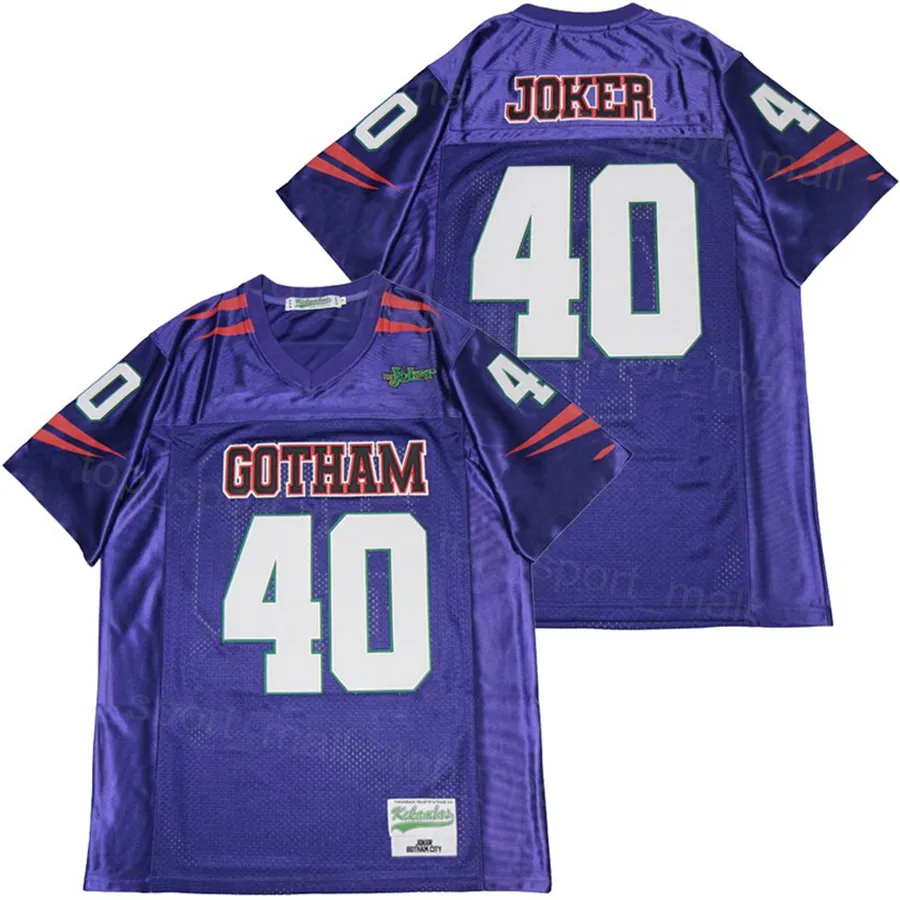 Moive 40 Joker Football Jersey TV -show Gotham Rogues Gallery andas för sportfans alla syade rent bomullslag Color Purple University High School Pullover