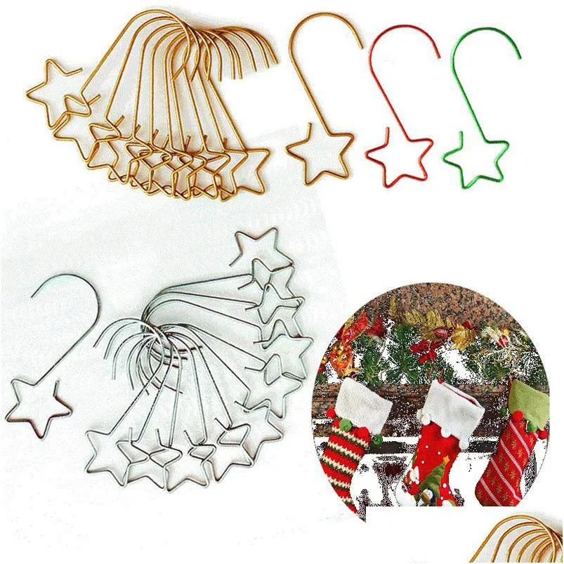 Decoraciones navideñas 20 unids / lote Adornos Ganchos Ganchos de acero inoxidable en forma de estrella Árbol para bolas Fiesta de Navidad Entrega de gotas Inicio Gar Dhtmg