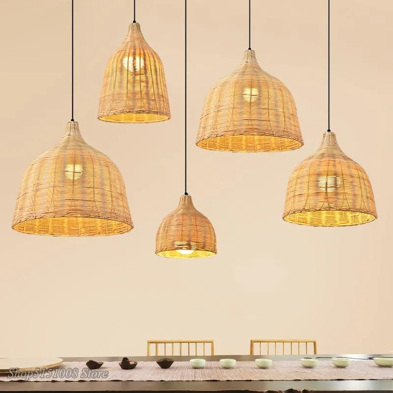 Pendant Lamps Chinese Handmade Rattan Weaving Lights Dinning Room Cafe Hanging Home Decor Bamboo Led Lamp LuminariaPendant