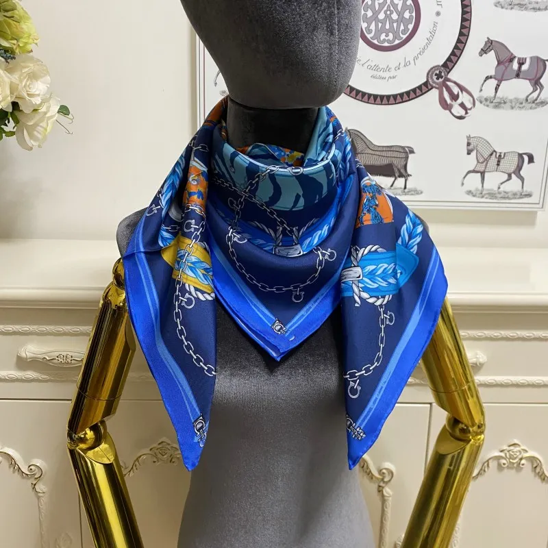 women's square scarf scarves shawl 100% silk material blaue pint letters flowers pattern size 90cm - 90cm