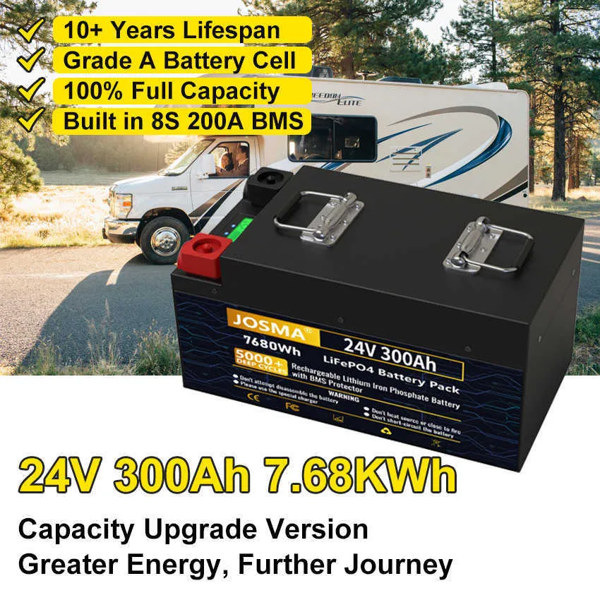 LiFePO4 24V 300Ah 200Ah 100Ah Battery Pack 101% Capacity 25.6V 7.6KWh 8S  200A BMS 5000+ Deep Cycles 10 Years Lifespan Tax Free From 692,77 €