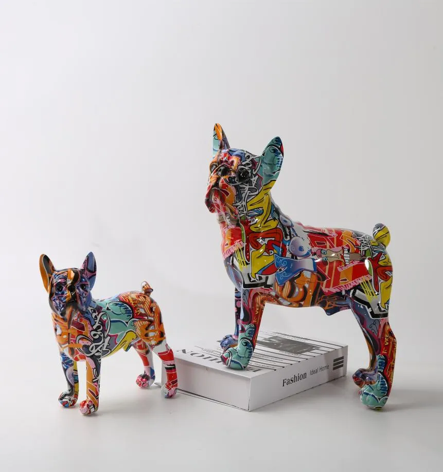 Nordic Art Painting Figurines Graffiti LS French Bulldog Creative Resin Home Decoration Wine Cabinet Office Decor Resin Crafts5009577