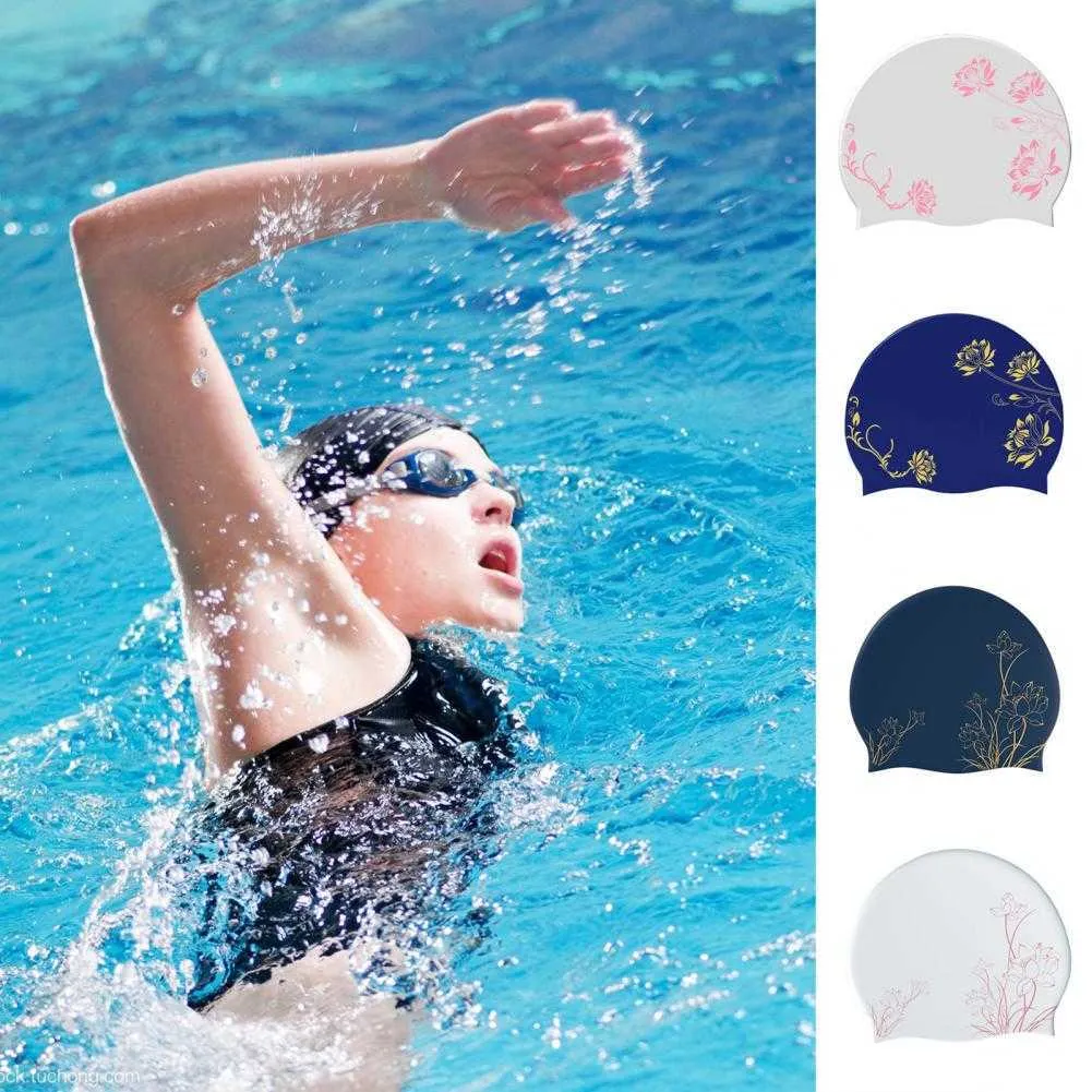 Womens Waterproof Silicone Womens Swim Caps Waterproof With Long