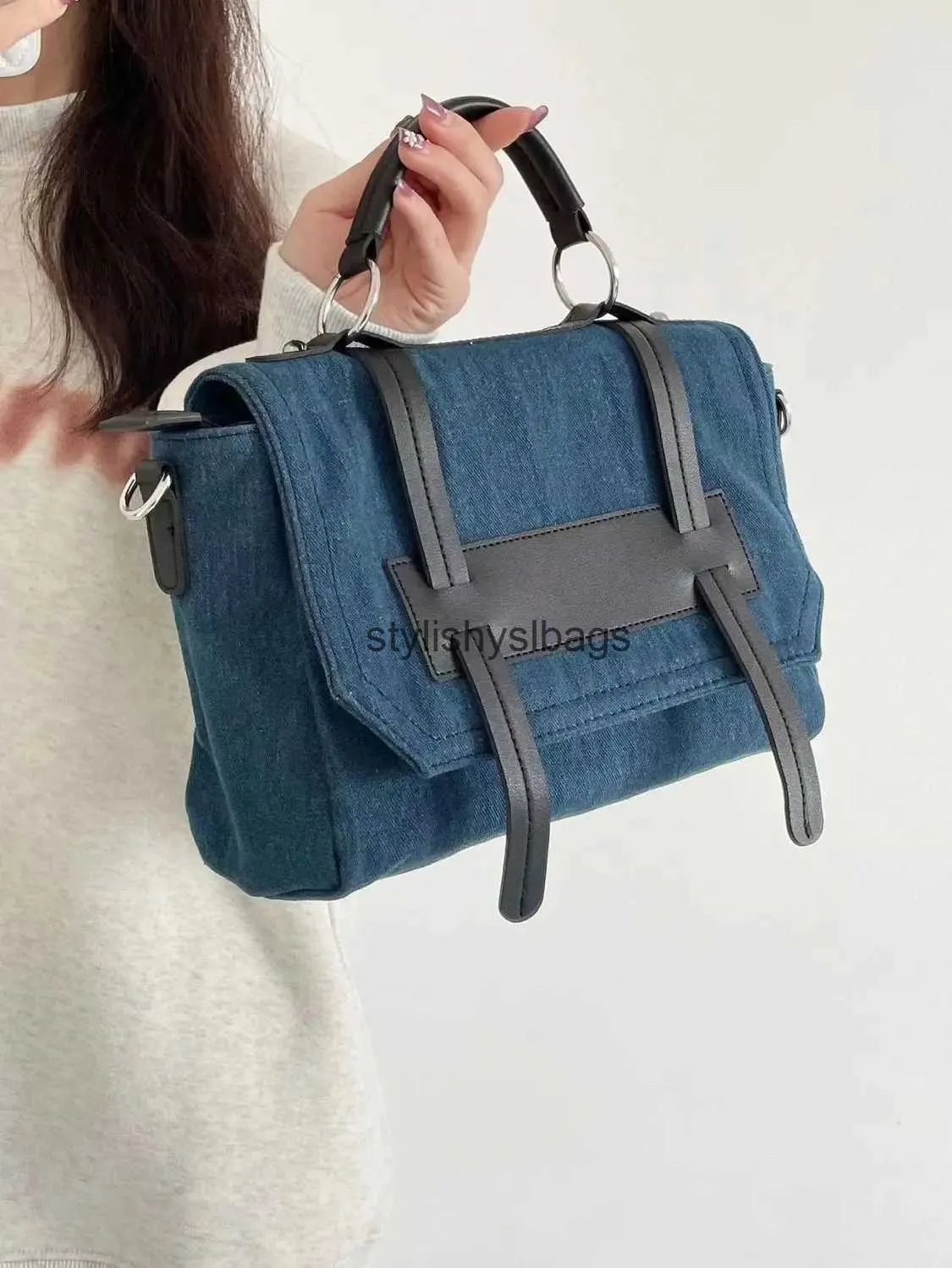 Omuz Çantaları Vintage Jeans 2023 Yeni Demin Çok yönlü bir Crossbody Fasion Top-andle Bagstylishyslbags