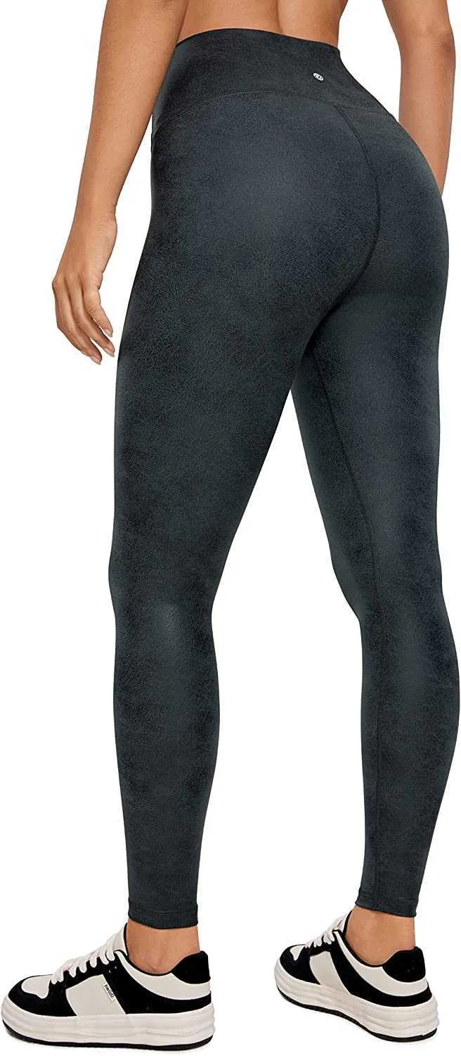 CRZ YOGA Womens High Waisted Stretch Leather Leggings With Tummy Control  And Pleather Running Tights With Pockets Matte Faux Leather, 25/28 From  Jeanscn, $25.88