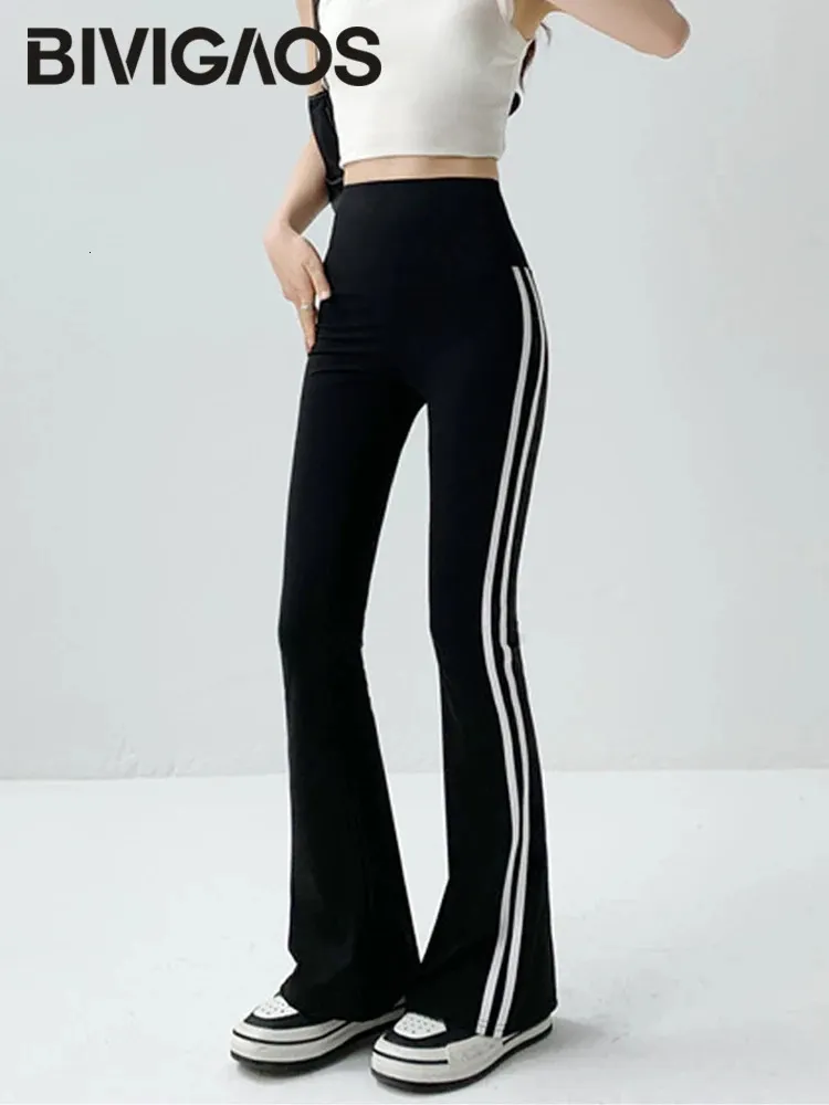 BVIGAOS Capris für Damen, gestreift, Schwarz, Mini-Flash-Shark, hohe Taille, ultradünn, Sport, Taschenbein, Frühling und Herbst, Hufeisen 231118