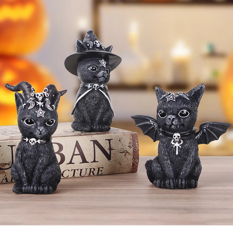 Resin Figure Wizard Figurines Black Magic Cat Ornaments Table Art Original Gifts Cute Miniatures Modern Room Decoration