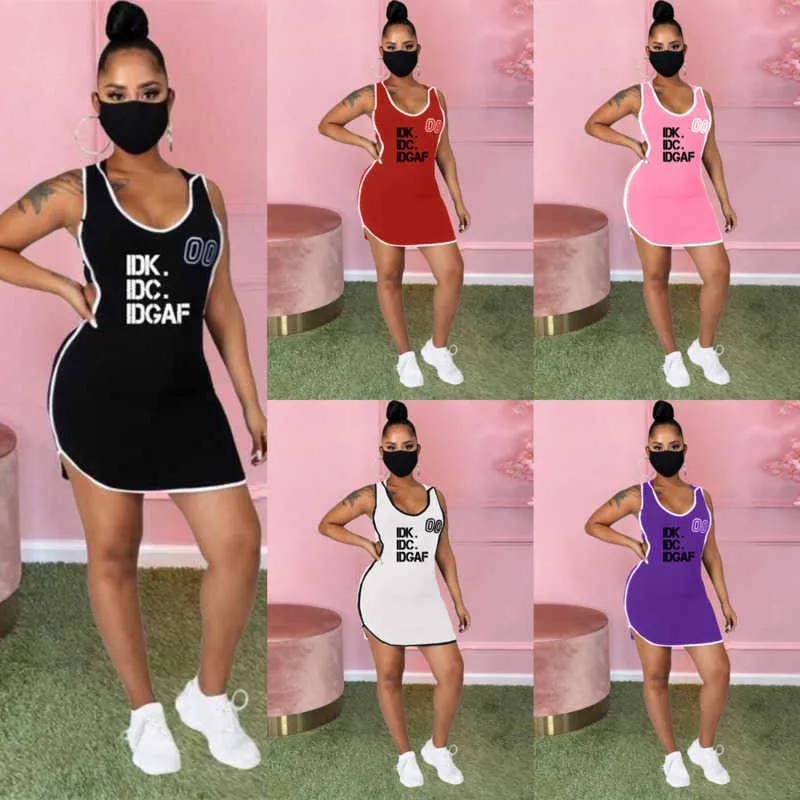 Roupas femininas de grife vestidos esportivos 2023 verão moda feminina casual impressão de letras irregulares vestido regata 5 cores