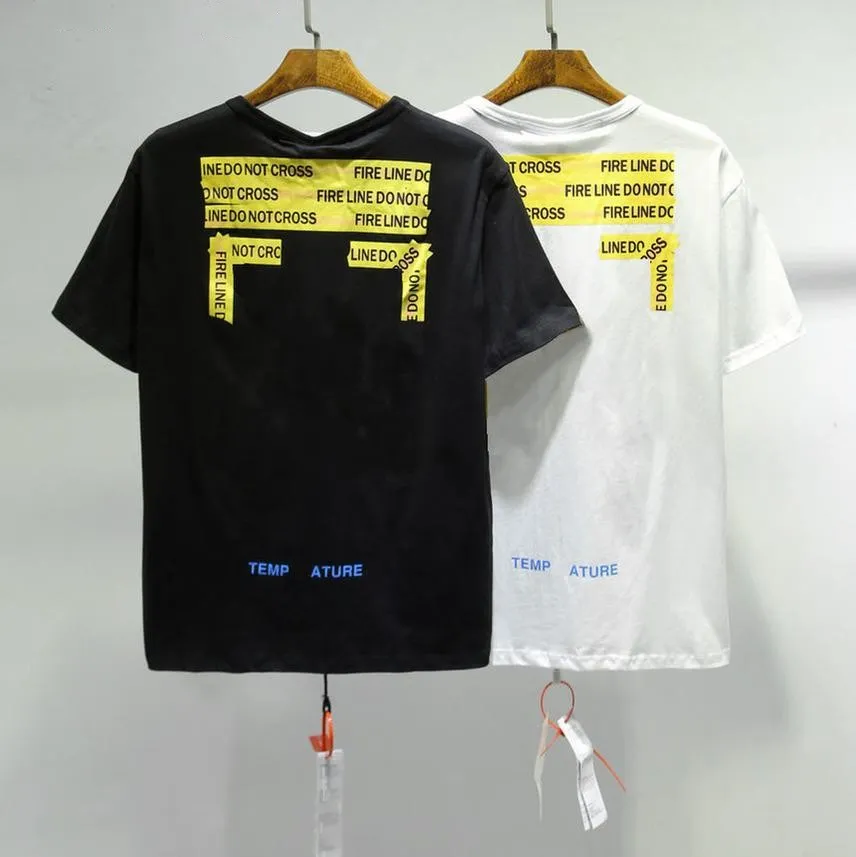 Erkek tişörtleri Mısır pamuk kapalı beyaz sarı uyarı şeridi baskısı öğrenci kısa kol tişört moda basılı mektup x arka