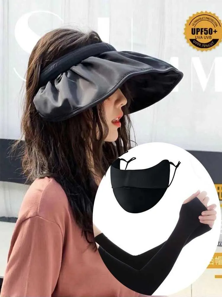 Set Of Foldable Korean Sun Visor Hat With Ice Sleeves, Face Mask, Wide  Brim, And UV Protection For Beach And Fashion W0418 From Us_georgia, $7.01