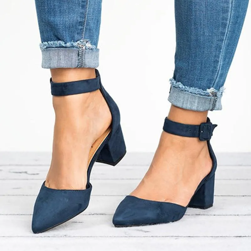 Sandaler Factory Direct Low Heels Women Ankle Strap Summer Shoes Female Plus Size 43 Block 2023 Casual