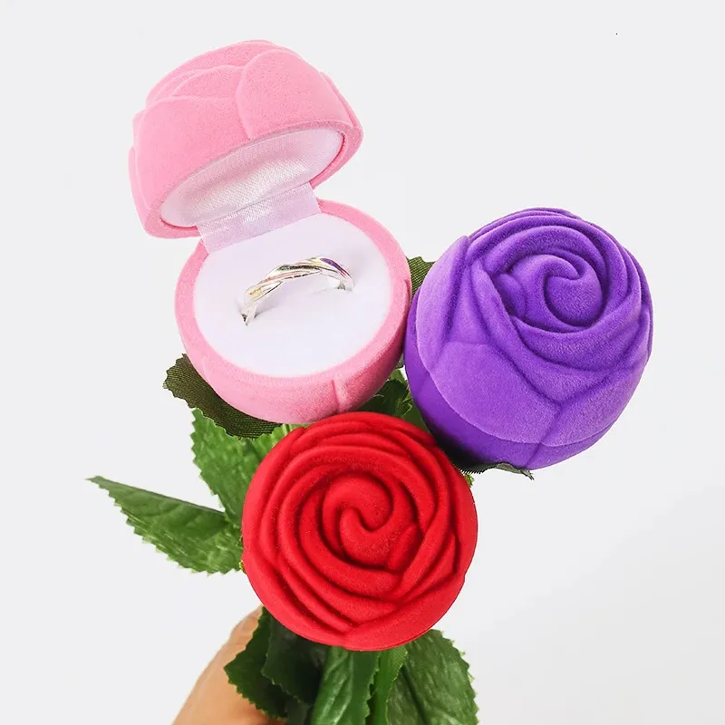 10PC Sieraden Dozen Creatieve Rose Sieraden Doos Romantische Fluwelen Trouwring Box Engagement Valentijnsdag Sieraden Verpakking 231118