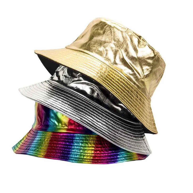 Brede rand hoeden pu lederen emmer hoed dubbelzijdige heren en dames hiphop cap outdoor zon drop levering mode accessoires s dhgarden dh9ky