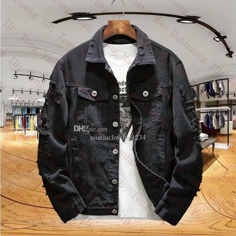 Designer Denim Jackets Men Coat Pink Trend Ripped Hole Long Sleeves Cowboy Outwear Mens Clothing Autumn Man Women Fashion Classic Retro Jean Jacket 4XL