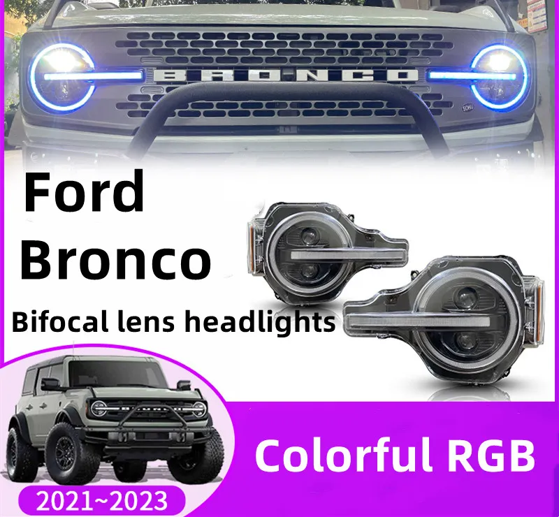 LED Headlight For Ford Bronco Raptor 20 21 2023 Bifocal Lens DRL