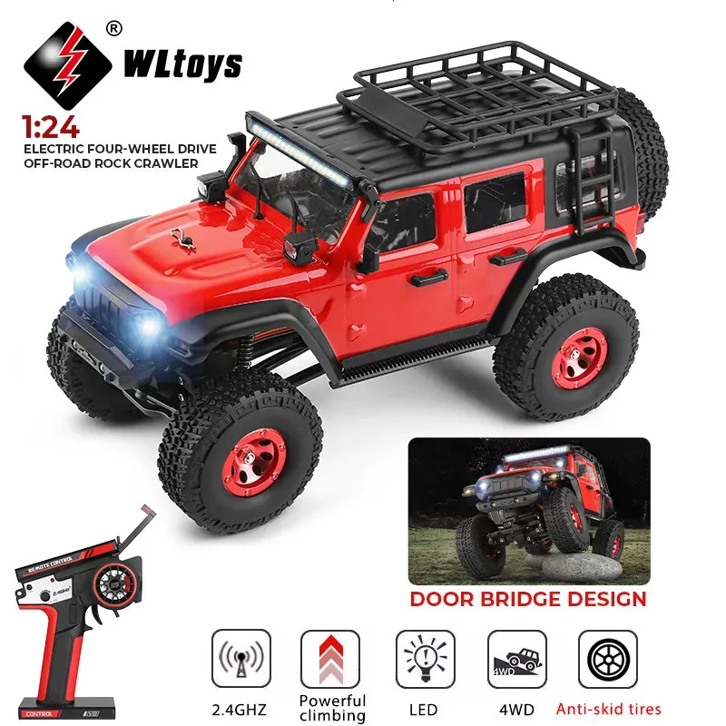 Electric/RC Car Wltoys 2428 1 24 Mini RC Car 2.4G med LED-lampor 4WD terrängfordon Modell Remote Control Mechanical Truck Toy for Children 231118