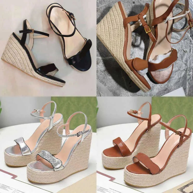 Women Wedge Platforme Sandals Espadrille Matelasse Fashion Fashion Braided Platform Obcowanie Obcasy skórzane rybakowe buty z pudełkiem nr 291