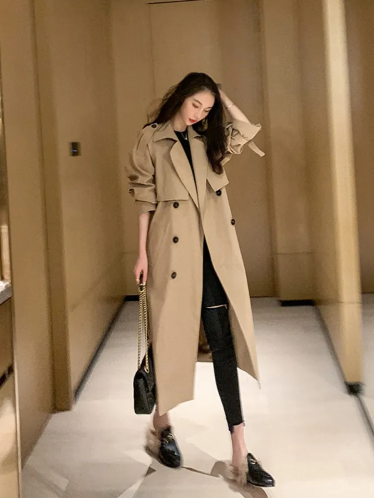 Kvinnorjackor Autumn Winter Medium Längd Knä Loose Casual Fashion Coats Korean Trench Fall Outfit Tops 230418