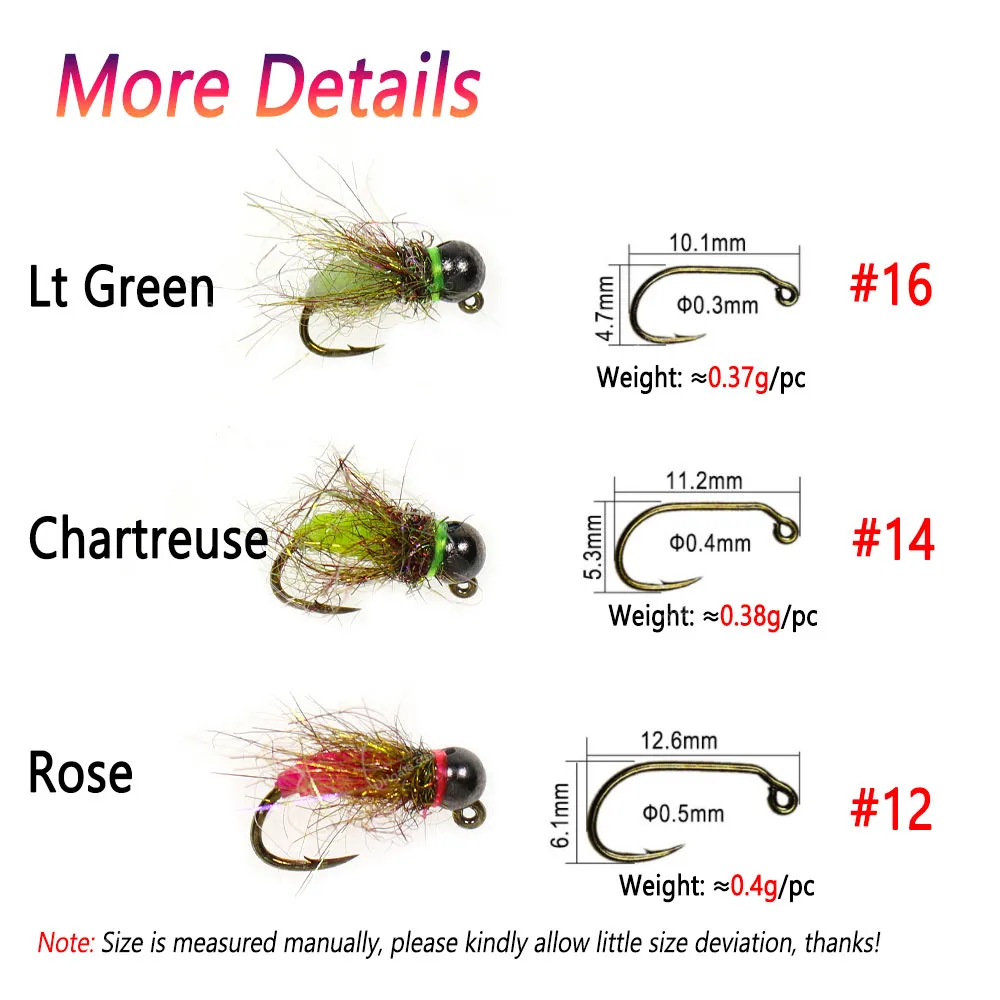 18pcs/Box 12 14 16 Fast Sinking Wet Euro Nymph Fly Barbed Tungsten Beadhead  Jig Nymph Fly For Trout Fishing Lures Baits FishingFishing Lures trout fly