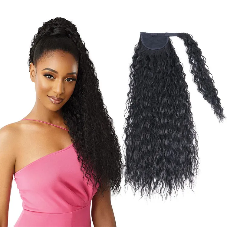 Extensions de faux cheveux synthétiques longs à enrouler autour de la queue de cheval, Extension capillaire bouclée en maïs pour femmes, Extension capillaire en Fiber de haute température