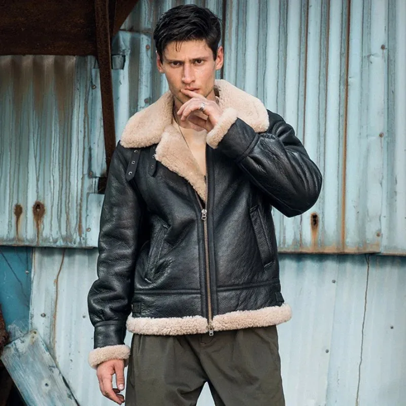 Faux Leather Shearling Flight Jacket