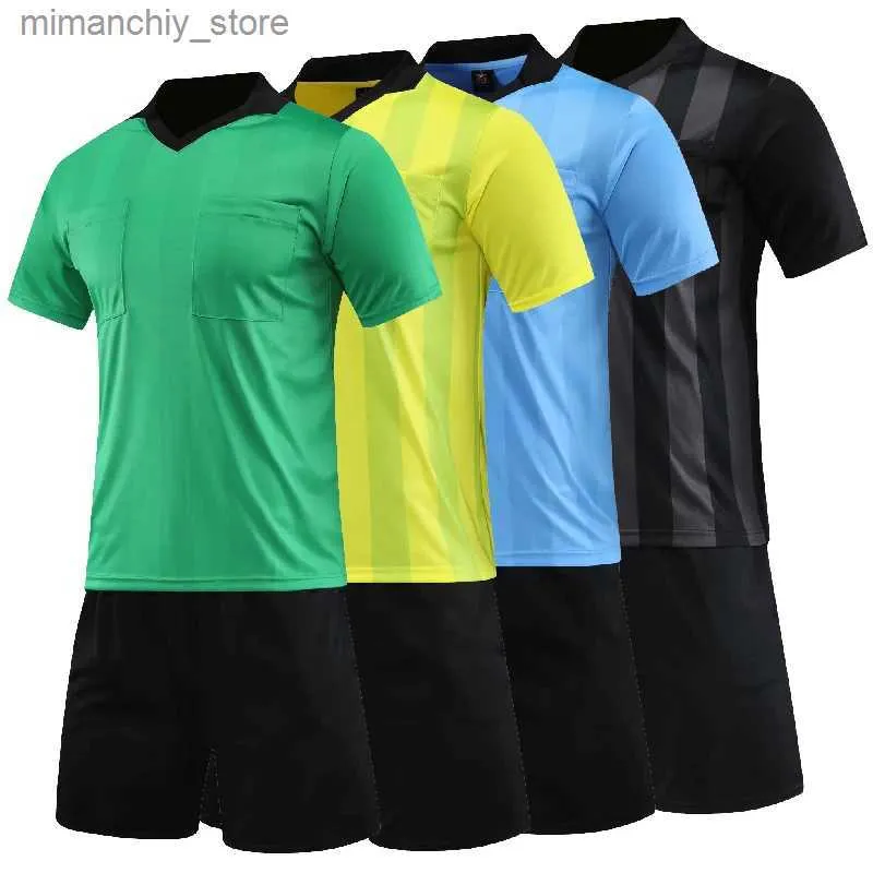 Maillots de football à collectionner 22/23 Hommes Football Reree Uniforme Col V Football Reree Vêtements Court Seve Judge Shirt Shorts Costume Q231118