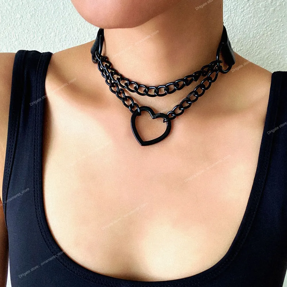 Vintage Heart Necklace Choker With Chain Goth Collar For Girls Grunge Punk Cute Kawaii Egirl Chocker Harajuku Accessories Fashion JewelryNecklace chain cute