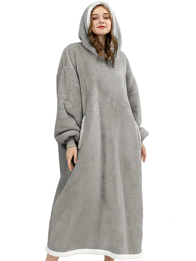 Hoodies das mulheres camisolas com capuz cobertor inverno lã quente querida oversized longo com mangas feminino moda pelúcia 231118