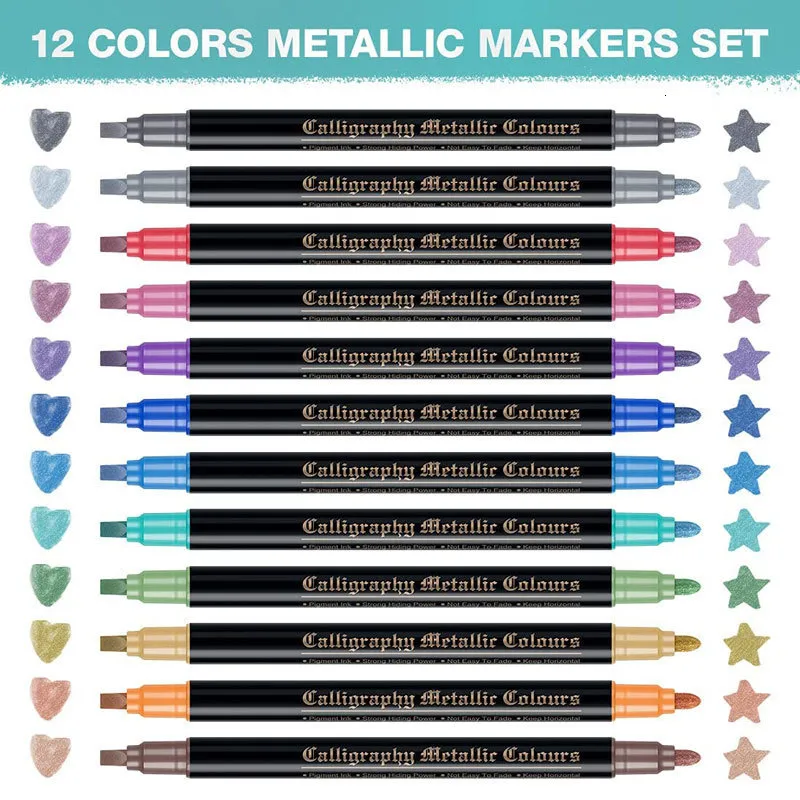 Wholesale Metallic Paint Metallic Marker Pens Dual Tip Metallic Marker Pens  In 12/For Art, Writing, And Glass Wall Marking Item #230417 From  Xianstore08, $9.37